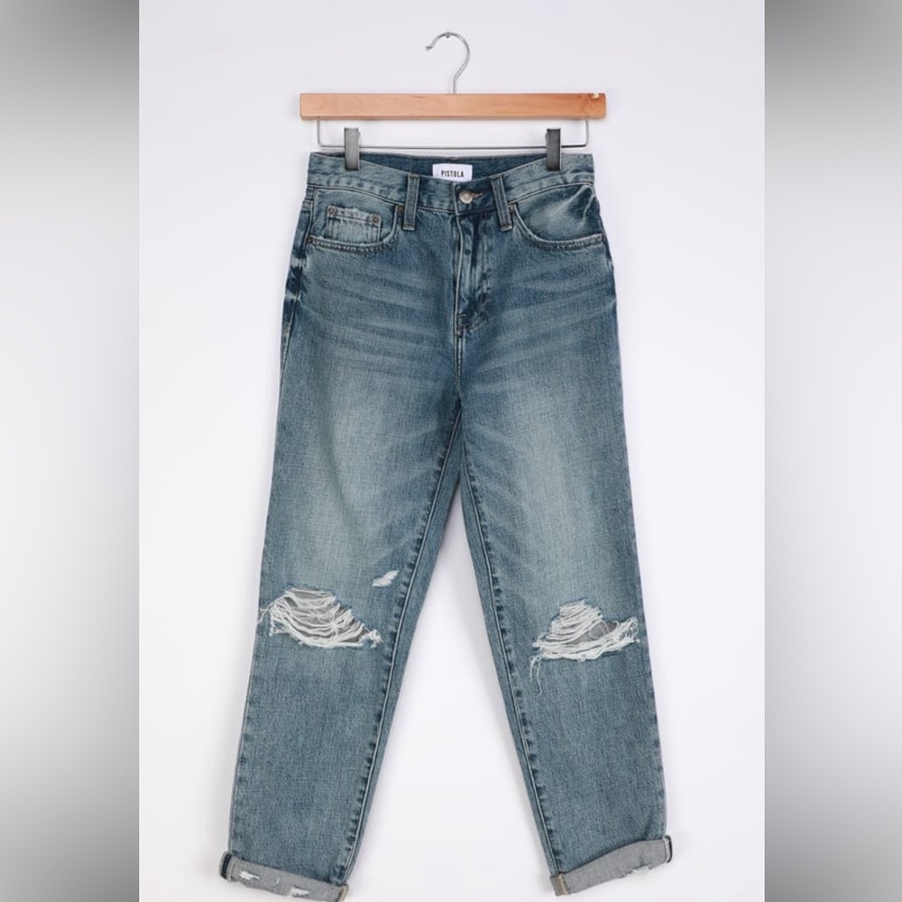 Pistola Presley '90s Roller Medium Blue High-Rise Distressed Jeans - Picture 3 of 8